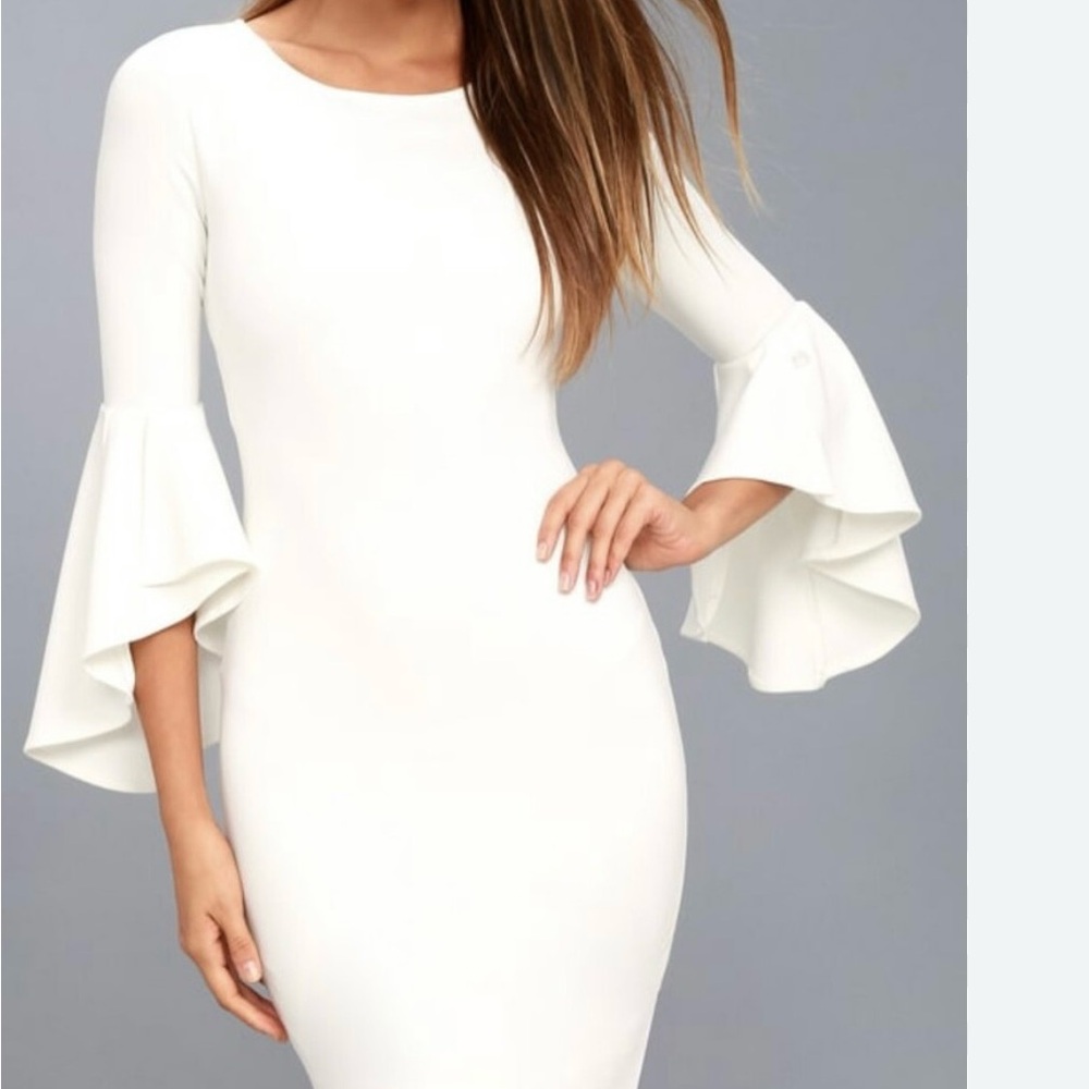 Lulu's White Long Sleeve Dress with Flared Cuffs